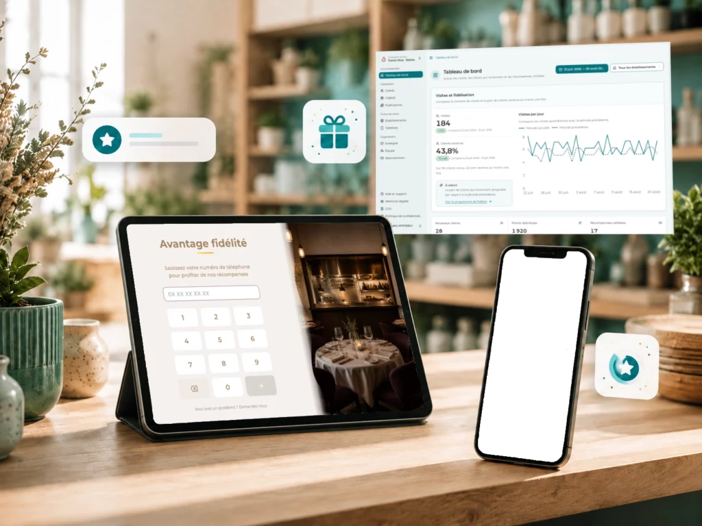 Une cliente utilise la tablette MyFidely dans un commerce