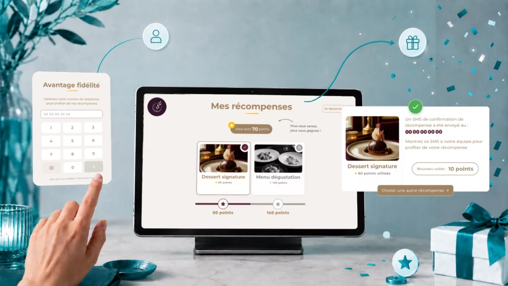 Une cliente utilise la tablette MyFidely dans un commerce