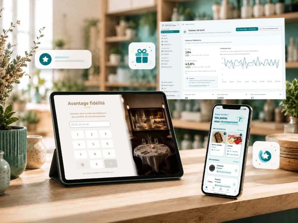 Une cliente utilise la tablette MyFidely dans un commerce